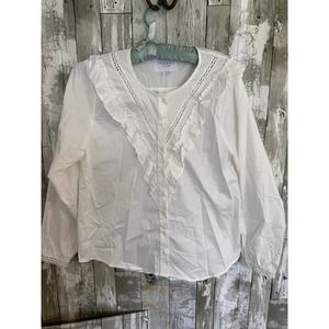 The shirt Rochelle Behrens white puff shoulder top L